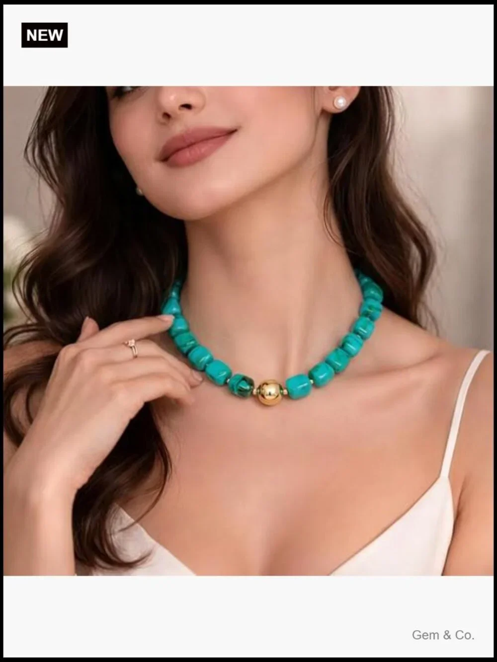 Chunky Square Beaded Statement Necklace, Resin Choker with Gold Accent,